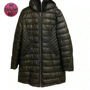 French Connectin Men’s Coat attached Hooded Zip in bibby shell black Sz. Large